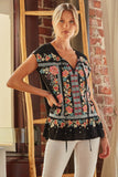 Embroidered Ruffle Top, Black
