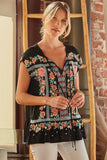 Embroidered Ruffle Top, Black