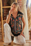 Embroidered Ruffle Top, Black