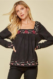 Floral Embroidered Babydoll Top