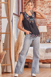 Floral Embroidered Scalloped Top