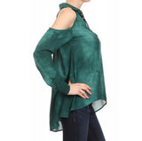 Tie Dye Cold Shoulder Tunic , Emerald