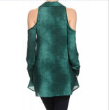 Tie Dye Cold Shoulder Tunic , Emerald
