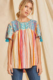Andree by unit / Savanna Jane Serape Babydoll Embroidered Top