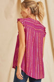 Flutter Sleeve Embroidered Top, Magenta