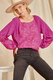Tonal Embroidered Blouse, Magenta