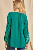 Tonal Embroidered Blouse, Teal