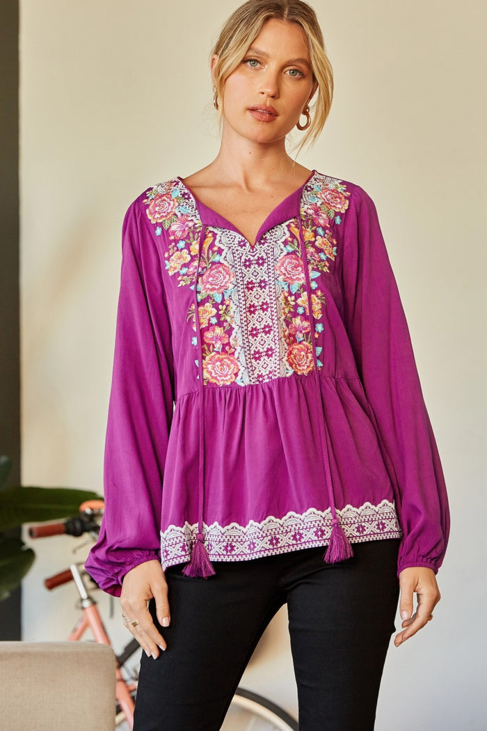 andree by unit / savanna jane Embroidered Peplum Blouse tunic top