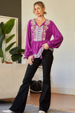 Embroidered Peplum Blouse, Magenta