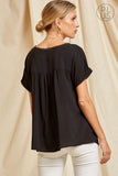 Black & Teal Embroidered Babydoll Top