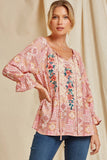 ANDREE BY UNIT / SAVANNA JANE Embroidered Peasant Top Blouse