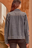 Floral Embroidered Denim Jacket, Charcoal