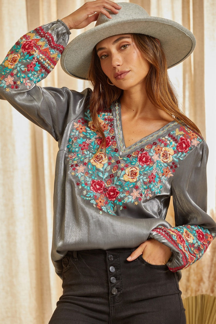 Floral Embroidered Shimmering Blouse