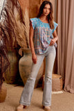 Floral Embroidered Paisley Print Top