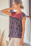 Flutter Sleeve Embroidered Paisley Top