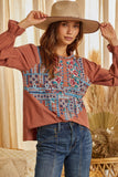 Mixed Embroidered Top, Rust