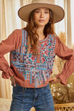 Mixed Embroidered Top, Rust