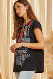 Floral Embroidered Dolman Blouse, Black