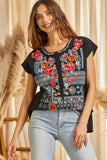 Floral Embroidered Dolman Blouse, Black