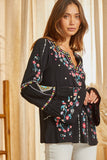 Embroidered Bell Sleeve Blouse, Black