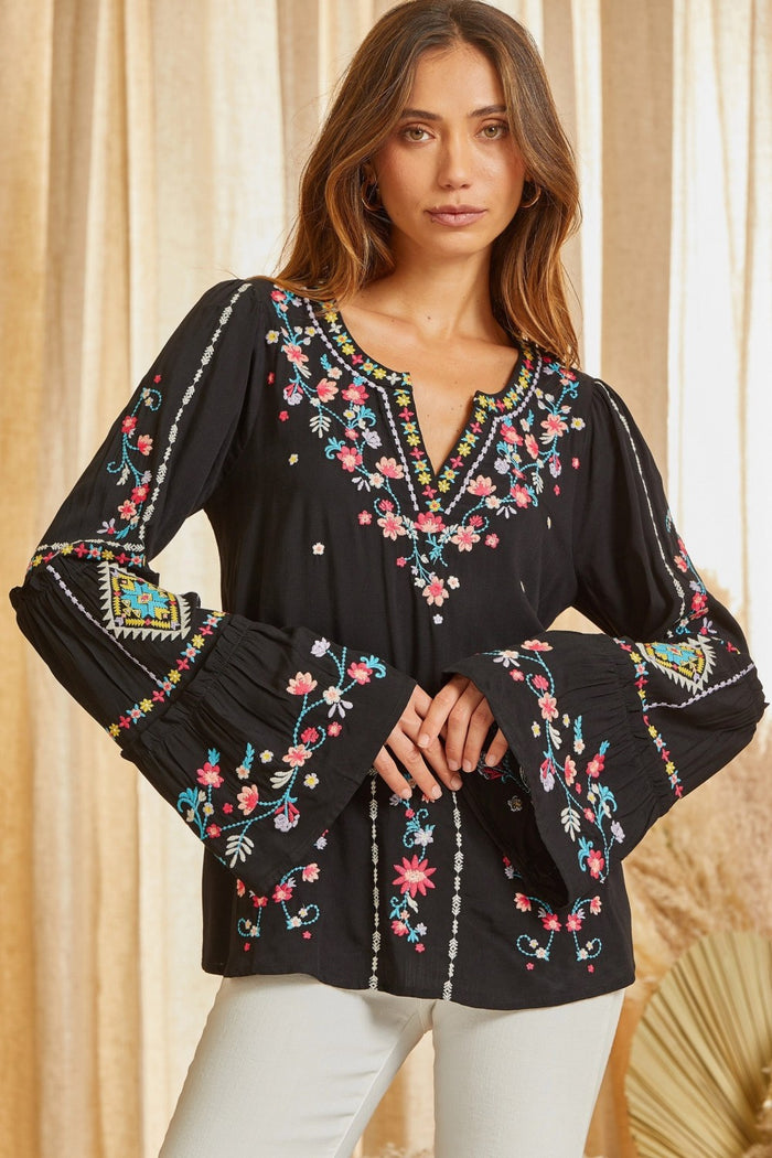 andree by unit / savanna jane Embroidered Bell Sleeve Blouse