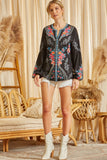 andree by unit / savanna jane Floral embroidered button down top