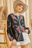 andree by unit / savanna jane Floral embroidered button down top