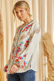 Floral Embroidered Button Down Top, Ivory