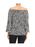 Off the Shoulder Ruffle Sleeve with Pearls Top
