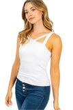 Strappy Neck Ribbed Tank Top, Off White