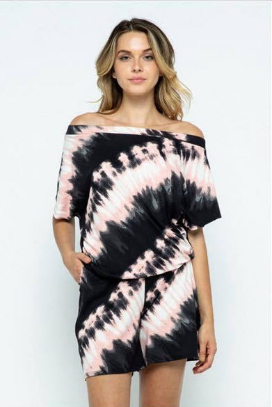 tie dye off the shoulder romper