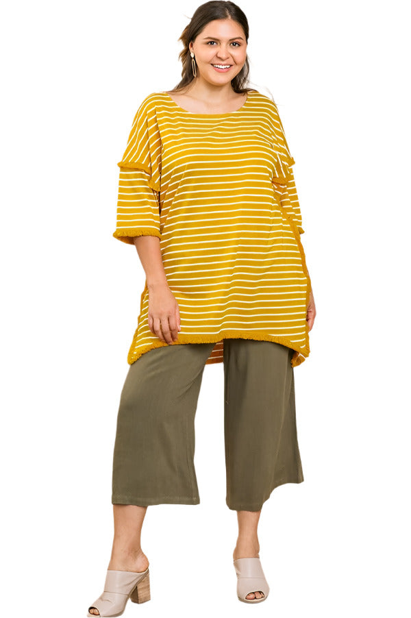 Striped & Fringed Top, Mustard