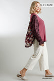 Mixed Print Puff Sleeve Top, Cranberry