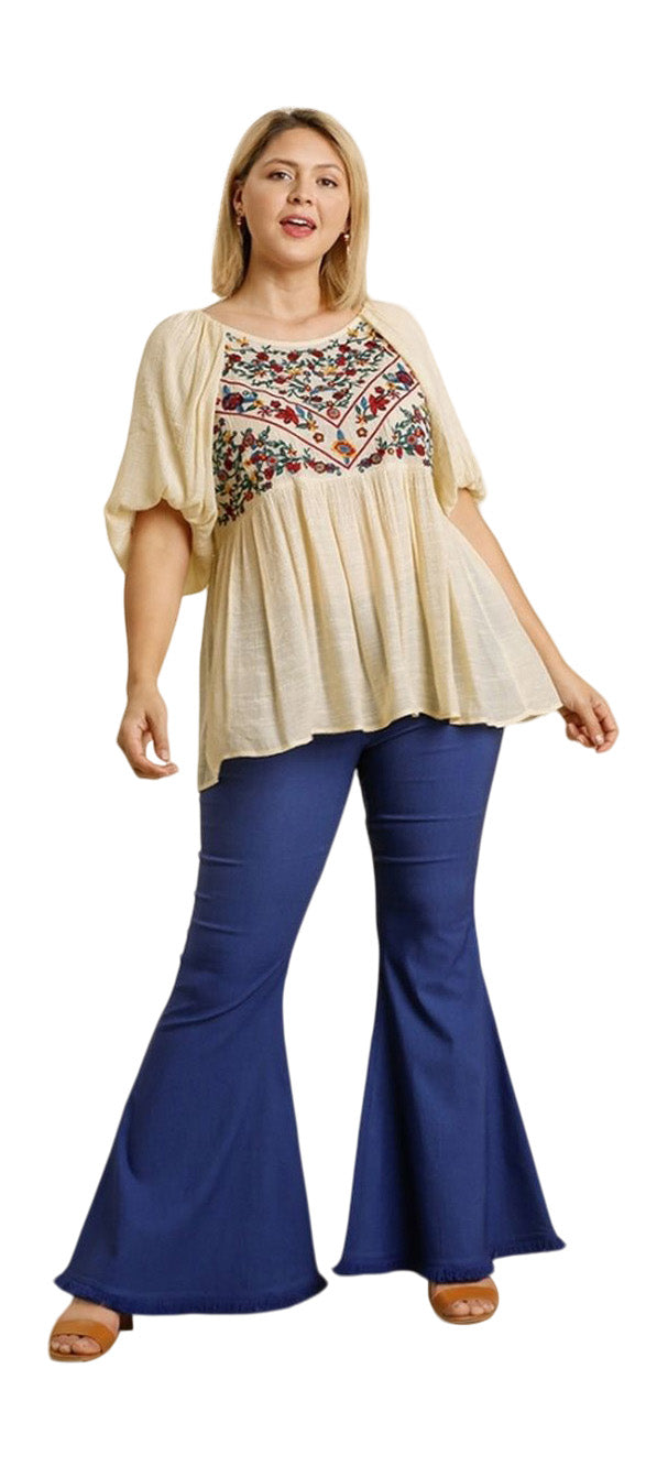 UMGEE USA Floral Embroidered Babydoll Tunic