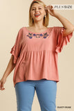 Floral Embroidered Babydoll Top, Rose