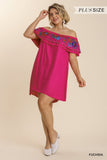 Floral Embroidered Ruffled Dress, Fuchsia