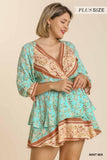 Floral Border Print Layered Dress, Mint