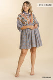Mixed Print Bohemian Dress, Cream