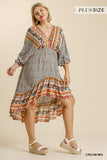 Mixed Print Bohemian Midi Dress, Cream