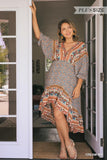 Mixed Print Bohemian Midi Dress, Cream