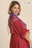 Mixed Print Bohemian Midi Dress, Red