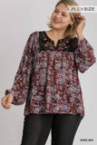 Embroidered Velvet Yoke Floral Blouse
