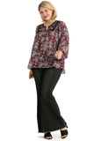 umgee usa Embroidered Velvet Yoke Floral Blouse