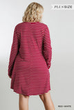 Striped Casual Dress, Red / White