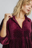 Beaded Velvet Collared Shirt, Burgundy