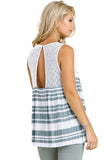 Lace & Striped Babydoll Tank Top, Sage