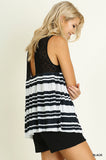 Lace & Striped Babydoll Tank Top, Black