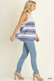 Lace & Striped Babydoll Tank Top, Blue