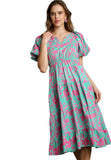 umgee usa Floral Tiered Pocket Midi Dress