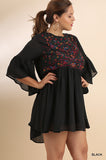 Floral Embroidered Keyhole Dress, Black